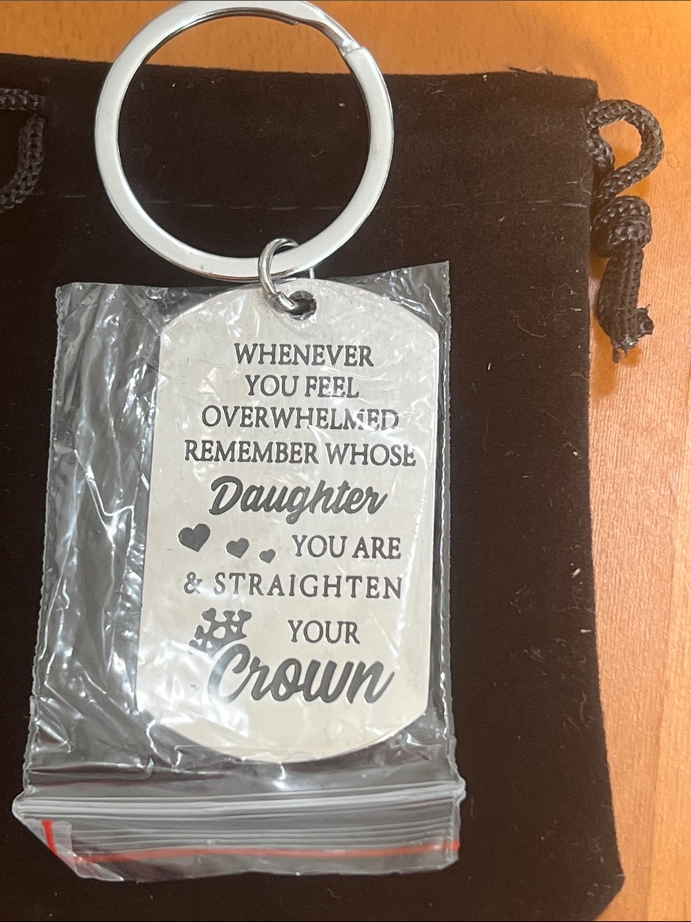 Inspirational Silver Daughter Keychain - 'Straighten Your Crown'